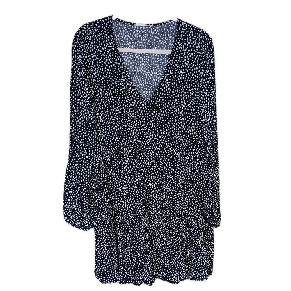 Altar'd State Dress Womens Large Black White Polka Dot Long Sleeve Tiered Boho